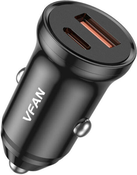 VFAN C03 usb A + C 20W autós gyorstöltő adapter fekete