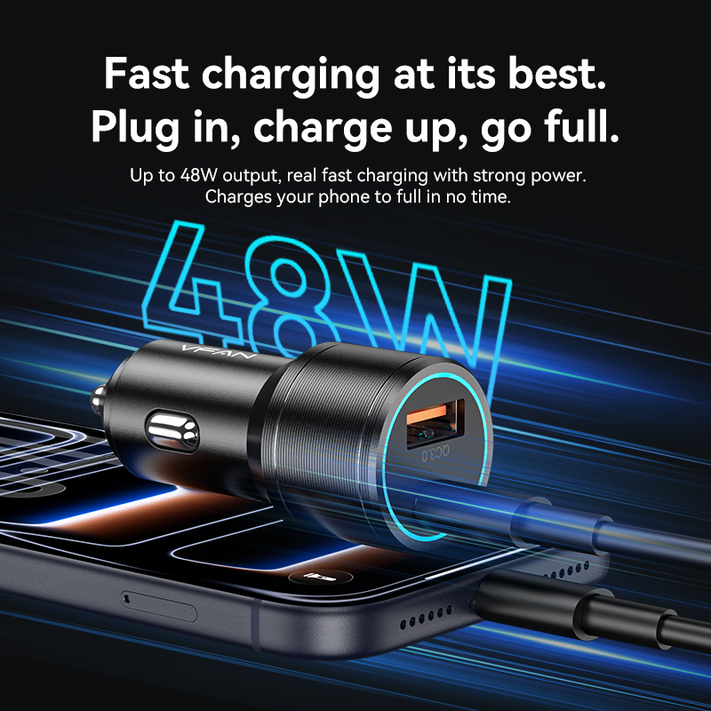 VFAN C16 usb A + C 48W autós gyorstöltő adapter, fekete