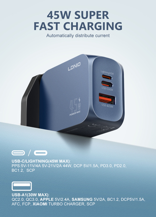 LDNIO Q6 45W A + C + L hálózati töltő adapter