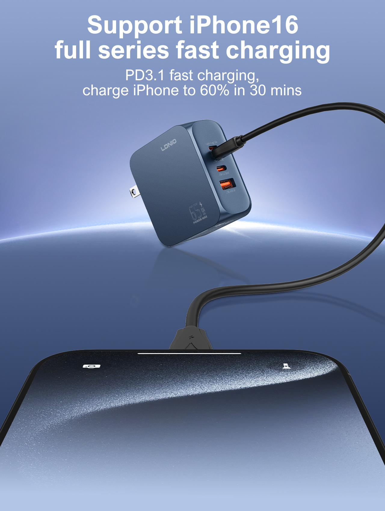 LDNIO Q7 65W A + C + L hálózati töltő adapter