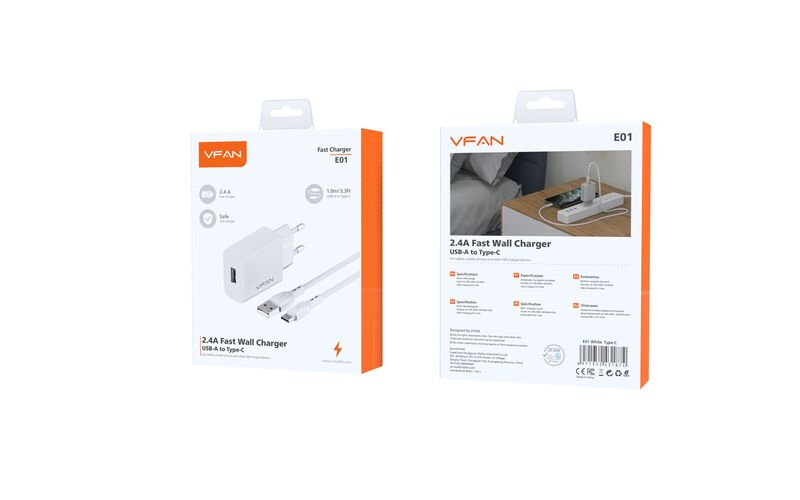 VFAN E01 2.4 A adapter + C kábel