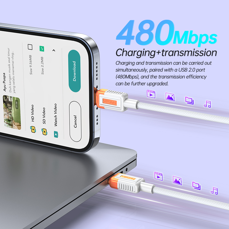 VFAN X24 3A usb A - C adatkábel, 1M, narancssárga